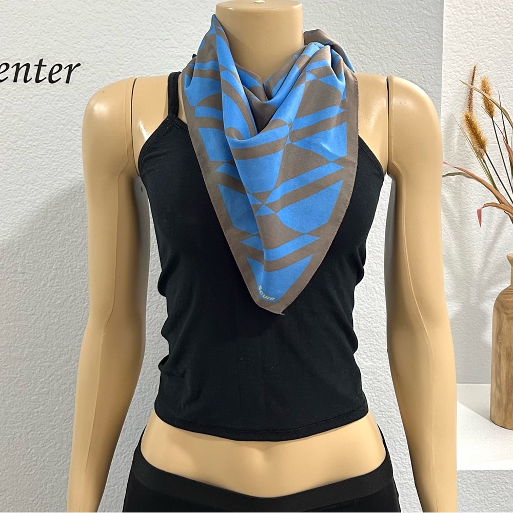 Seura by Marja Kurki Silky Scarf Blue Dark Grey Square Unique Geometric